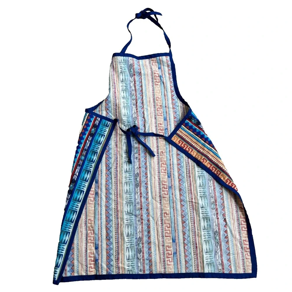 Blue Aztec Southwestern Print Apron‎ Cook Gift Retro 90s Maximalism Geometric